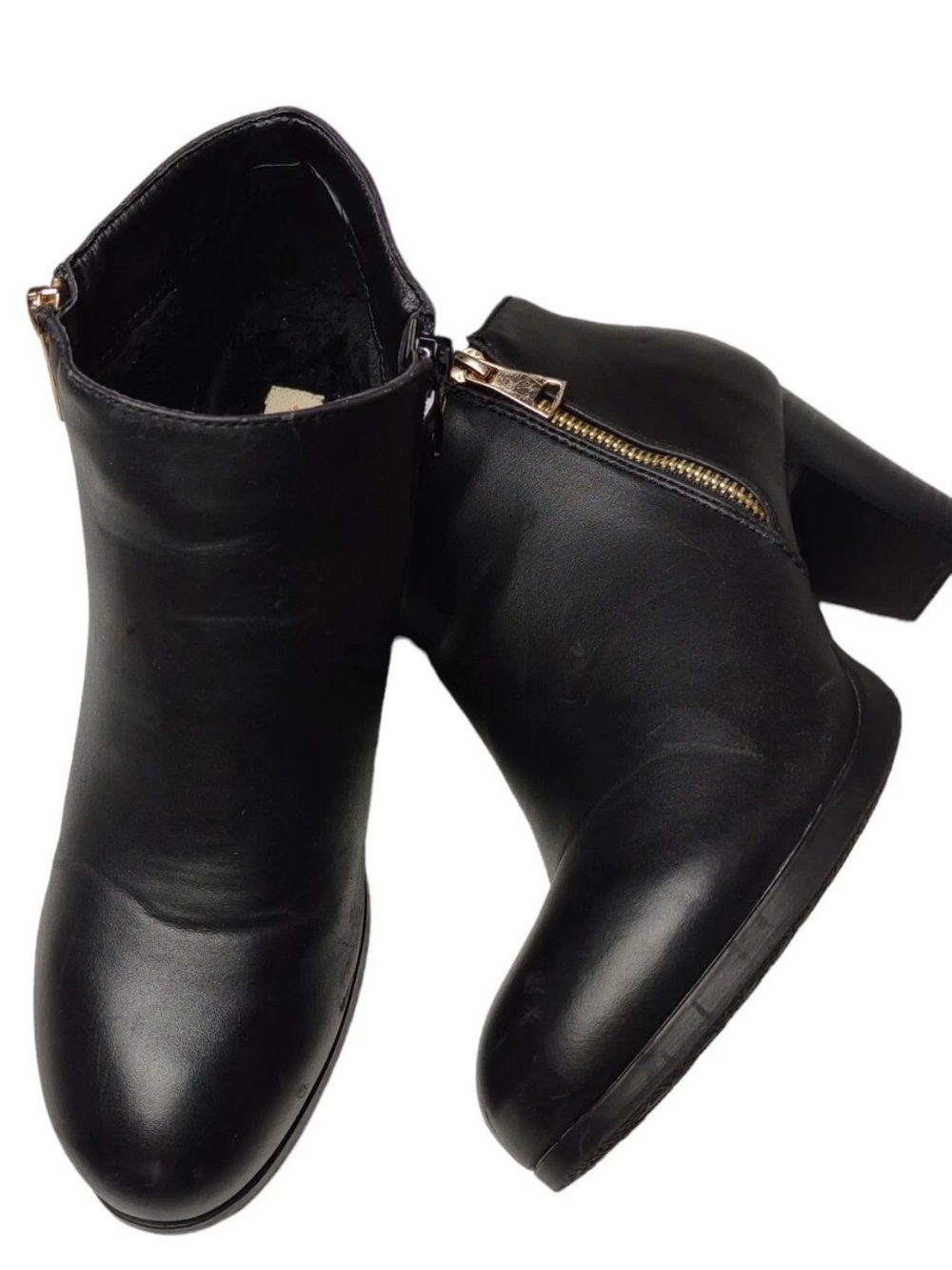 Patrizia Spring Step Black Faux Leather Ankle Mid Heel Zipper Boots Size 9 EU 40